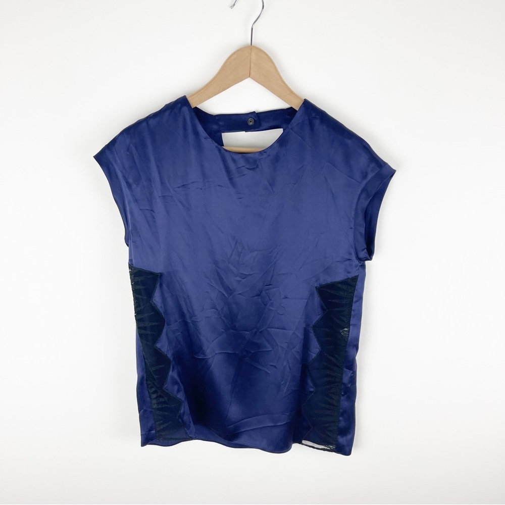 Sandro Silk Side Lace Panel Blouse Size 1 - Picture 12 of 13